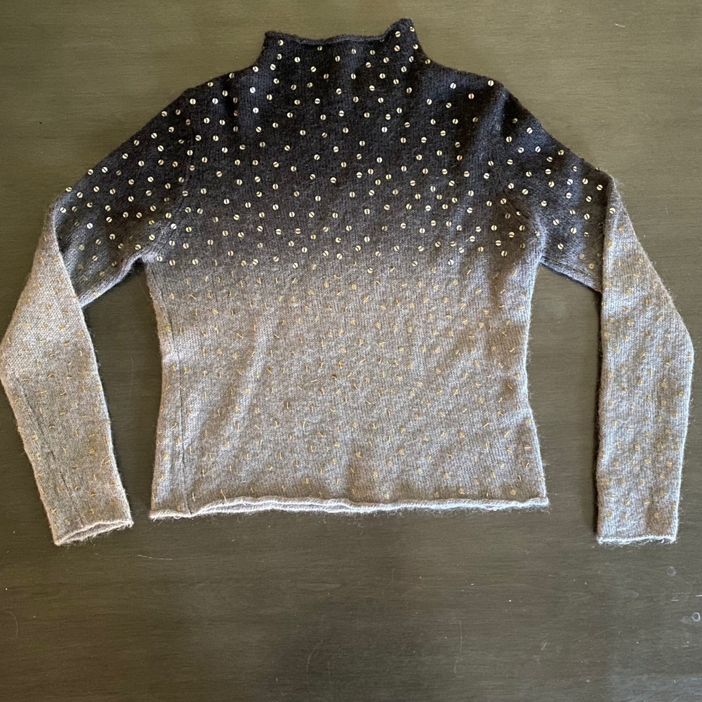 Willi Smith Women Mohair Blend Ombre Sequin Mock Neck Sweater Grey Black Large